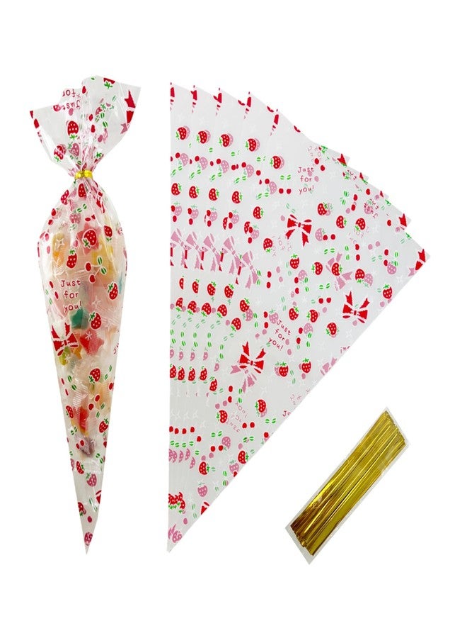 PABCK 50Pcs Cone Shaped Cellophane Treat Bags 6.69x11.8 inch Party Favor Gift Wrap Cellophane Bag Clear Plastic Bags for Candy Cookies Popcorn Snack Packaging Food Storage Bag Triangle with 50 Gold Twist Ties - Image 1