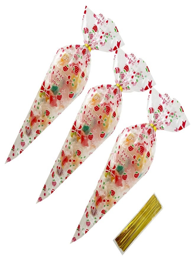 PABCK 50Pcs Cone Shaped Cellophane Treat Bags 6.69x11.8 inch Party Favor Gift Wrap Cellophane Bag Clear Plastic Bags for Candy Cookies Popcorn Snack Packaging Food Storage Bag Triangle with 50 Gold Twist Ties - Image 2