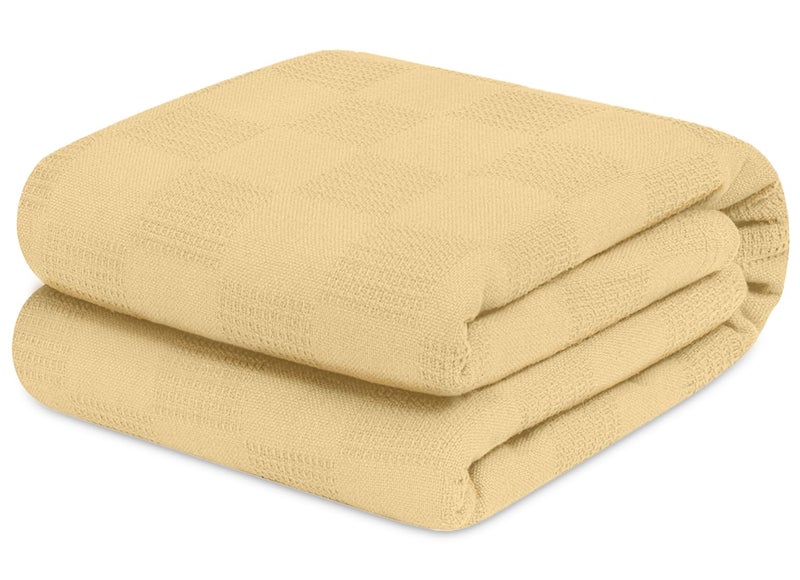 Avalon Bedding 100 Cotton Blankets Queen Size Thermal Blanket 90x90 Perfect Cotton Blanket Queen Size for Layering Bed in Any Season Cotton Blankets for Bed Beige