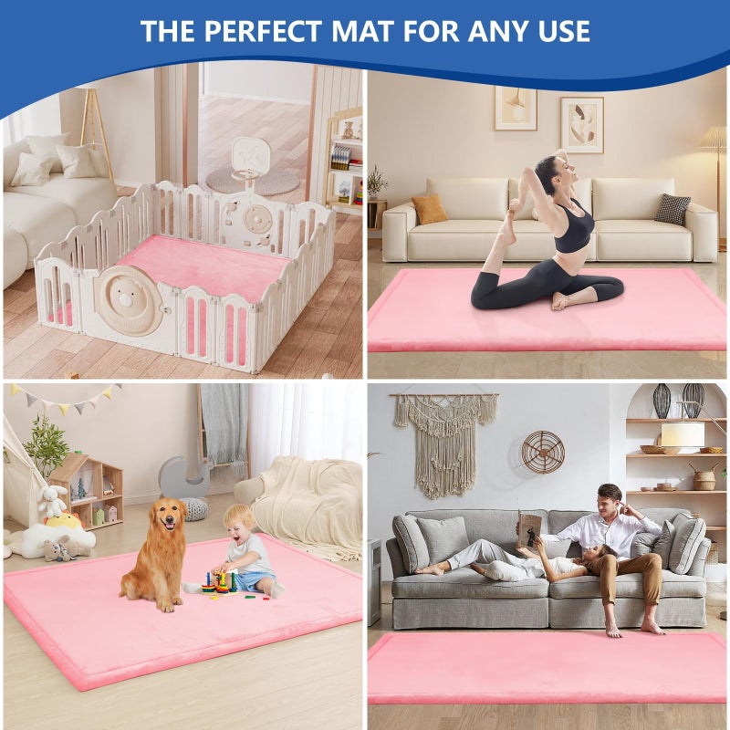 Huloo Sleep Baby Play Mat for Floor,1.3" Thick Elasti-Foam 74Ã—50 Playpen Mat for Toddlers Infant kids,Water-Repellent Soft Coral Velvet for Tummy Time, Non-Slip Backing for Crawling,Tatami Style(Pink) - Image 5