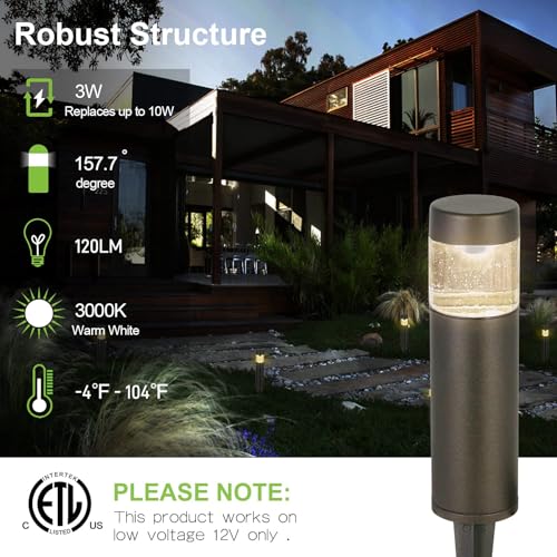 hykolity Low Voltage Landscape Lights, 3W 120LM 12V-15V LED Round Bollard Light, Wired Outdoor Walkway Light Path Lights for Yard Lawn, Aluminum Construction, 30 Watt Equivalent, 6 Pack - Image 2