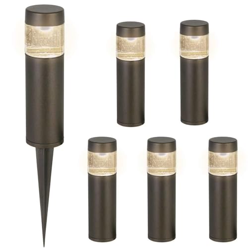 hykolity Low Voltage Landscape Lights, 3W 120LM 12V-15V LED Round Bollard Light, Wired Outdoor Walkway Light Path Lights for Yard Lawn, Aluminum Construction, 30 Watt Equivalent, 6 Pack - Image 1