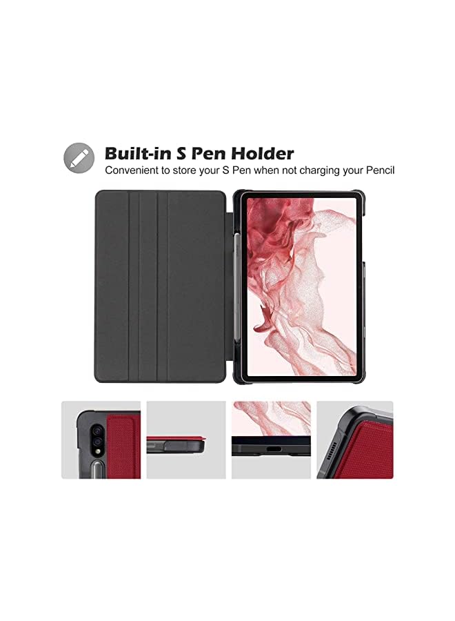 Procases Galaxy Tab S7 11 Case 2020 With S Pen Holder(Sm-T870 T875), Slim Protective Folio Cover For Galaxy Tab S7 2020 Release 11 Inch Sm-T870/T875/T878 -Red - Image 2