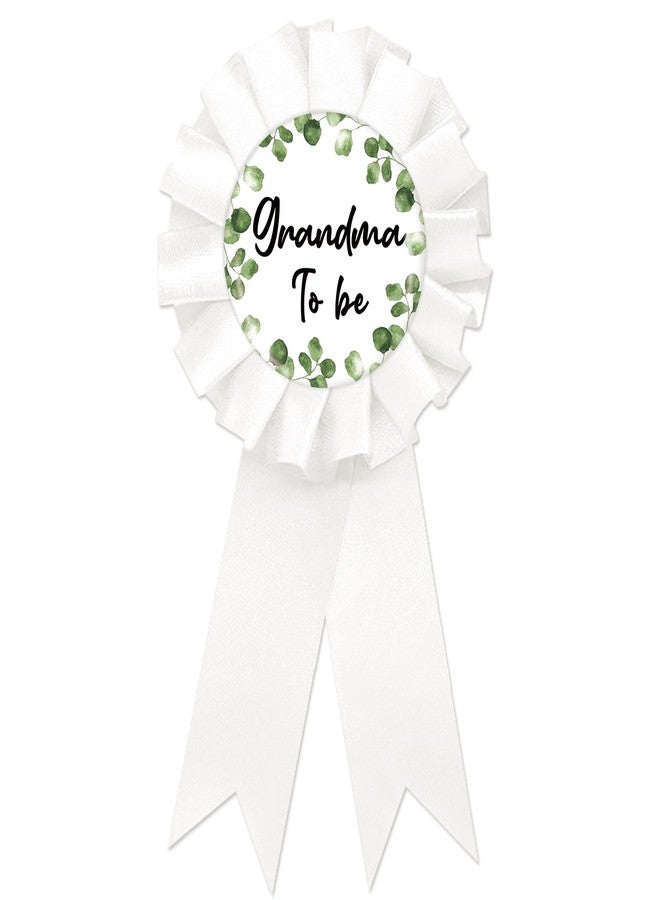 SUPERLUBY Eucalyptus Grandma To Be Tinplate Badge Pin, Grandma to Be Pin for Women, Greenery Gender Reveal Brooch Button, White Rosette New Grandparents Button for Baby Shower/Newborn Baby Party Celebration - Image 1