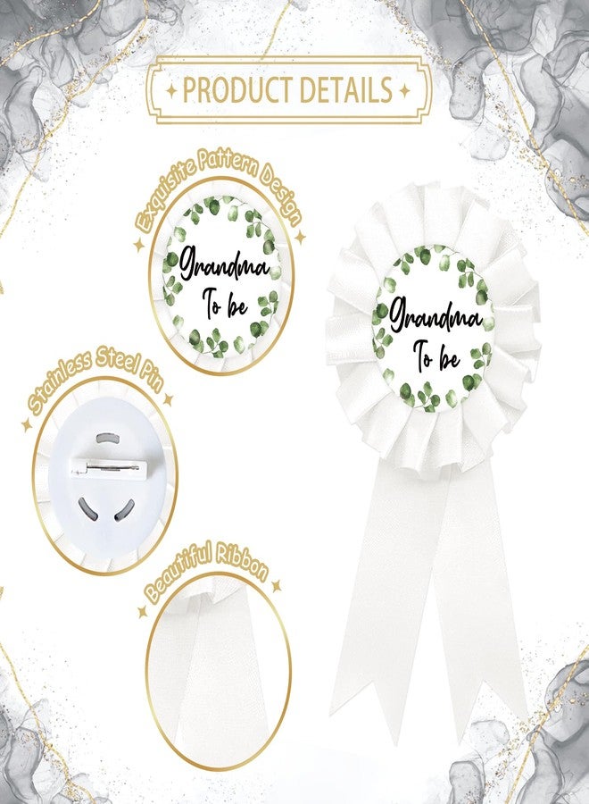 SUPERLUBY Eucalyptus Grandma To Be Tinplate Badge Pin, Grandma to Be Pin for Women, Greenery Gender Reveal Brooch Button, White Rosette New Grandparents Button for Baby Shower/Newborn Baby Party Celebration - Image 2