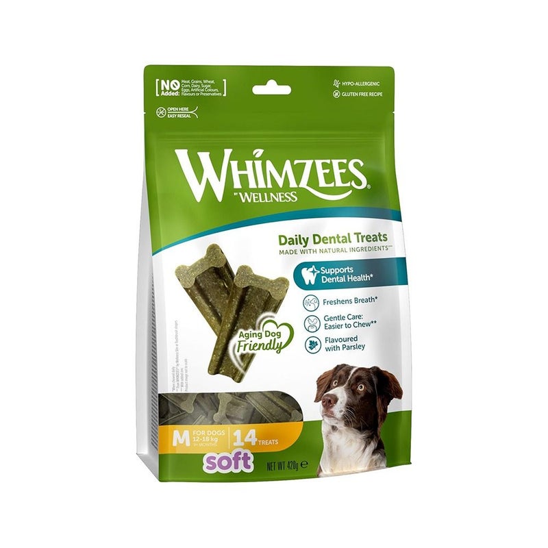 Whimzees Soft Daily Dental Dog Treats Value Bag – Medium (14 pcs)