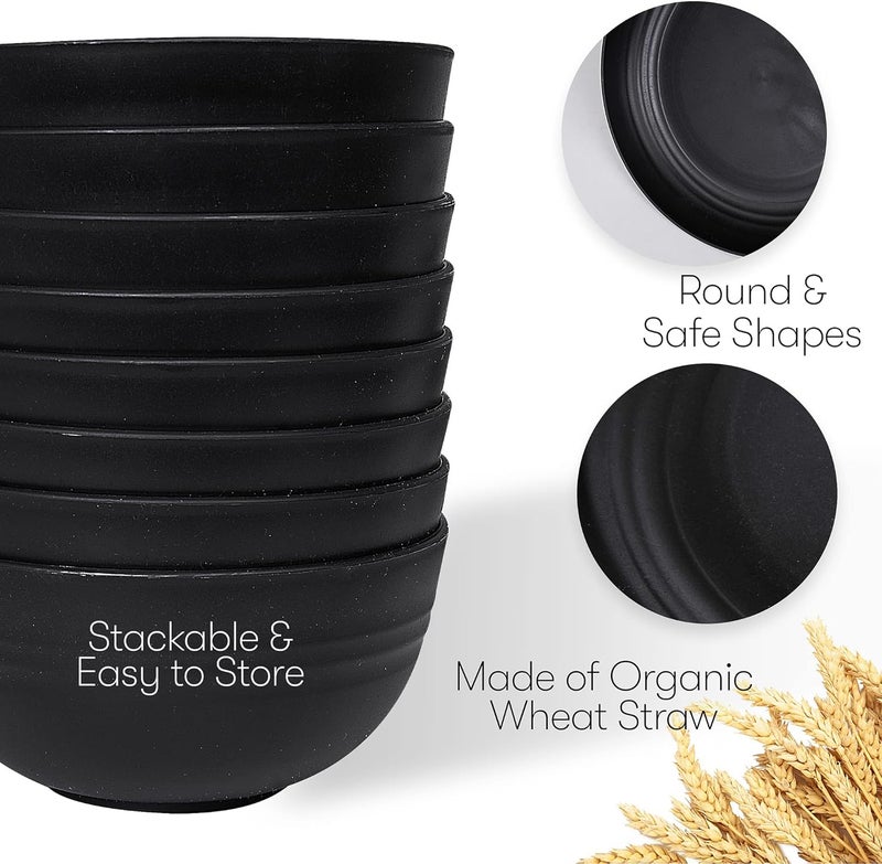 SWEVEN Wheat Straw Dinnerware Sets | Unbreakable Dinnerware Sets | Dishwasher Microwave Safe Dinnerware | Eco Friendly Non Breakable Dinnerware Sets | RV Outdoor Camping (Black, Service for 8 (32 pcs)) - Image 4