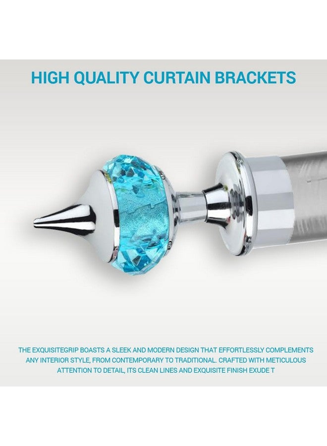 GLOXY Single Diamond Aluminum Curtain Brackets Parda Holders with Support Fittings Designer 1 Inch Rod Pocket Finials for Door & Window(Silver Mix Sky Blue,Pair of 4) - Image 4