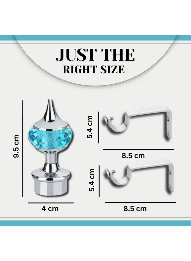 GLOXY Single Diamond Aluminum Curtain Brackets Parda Holders with Support Fittings Designer 1 Inch Rod Pocket Finials for Door & Window(Silver Mix Sky Blue,Pair of 4) - Image 3