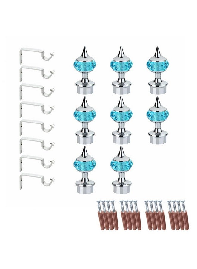 GLOXY Single Diamond Aluminum Curtain Brackets Parda Holders with Support Fittings Designer 1 Inch Rod Pocket Finials for Door & Window(Silver Mix Sky Blue,Pair of 4) - Image 1