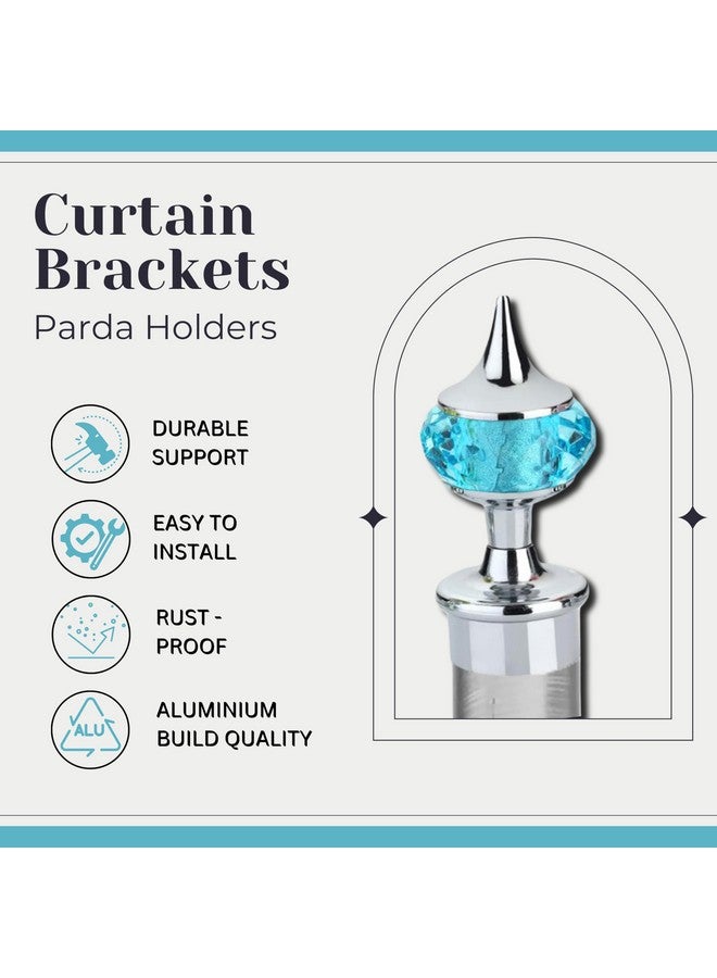 GLOXY Single Diamond Aluminum Curtain Brackets Parda Holders with Support Fittings Designer 1 Inch Rod Pocket Finials for Door & Window(Silver Mix Sky Blue,Pair of 4) - Image 2