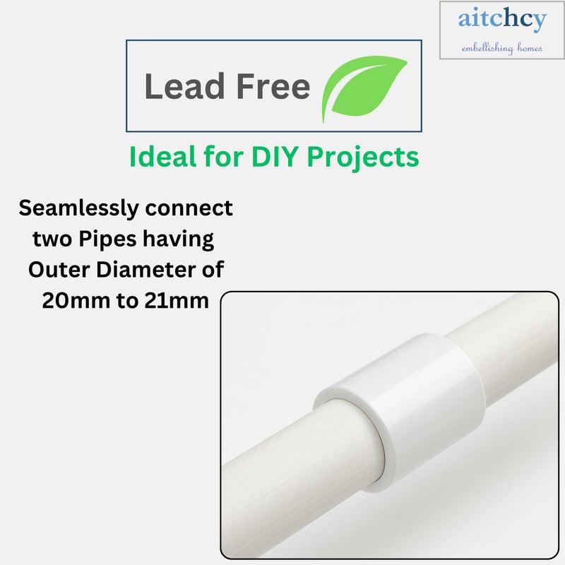aitchcy PVC socket with Inner Diameter of 20mm | 20 mm PVC Pipe Jointer | uPVC socket for Connecting two pipes of 20 mm | DIY Projects Furnitures & Structures | Coupler (8pc of 20mm Sockets Only) - Image 2