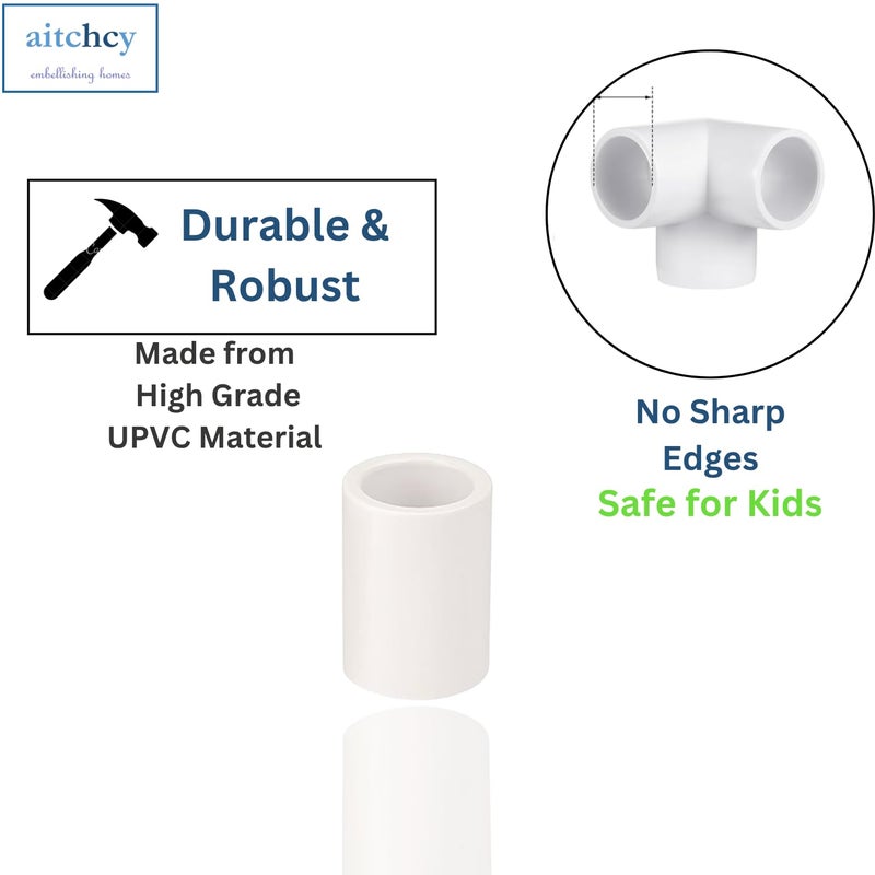 aitchcy PVC socket with Inner Diameter of 20mm | 20 mm PVC Pipe Jointer | uPVC socket for Connecting two pipes of 20 mm | DIY Projects Furnitures & Structures | Coupler (8pc of 20mm Sockets Only) - Image 4