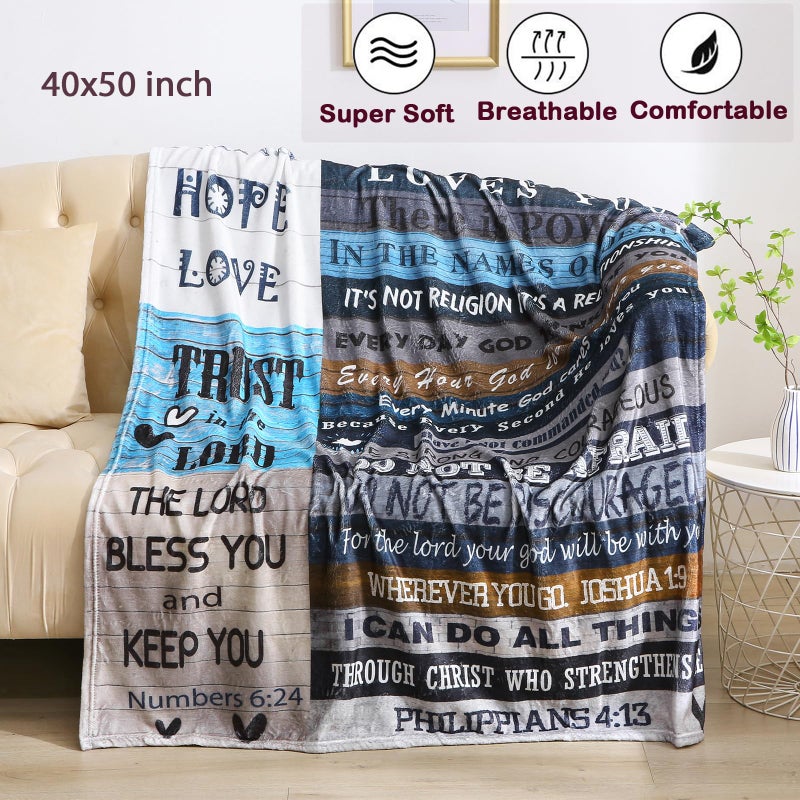 AUIVTY Christian Blanket Birthday Gifts for Women Men  Inspirational Scripture Throw Blanket with Bible Verse Religious Gifts for Women Friends (Navy Letter 40x50 Inch) - Image 3