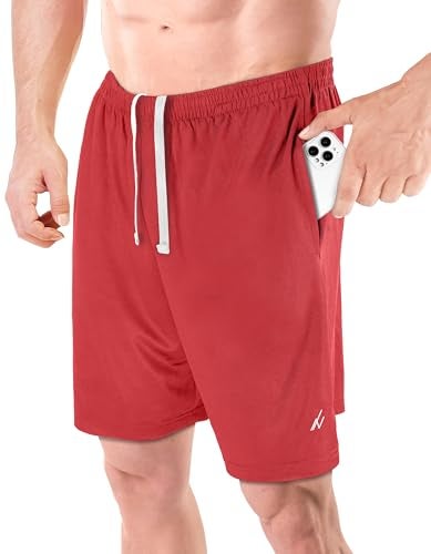 NY Threads Men's Athletic Shorts Quick Dry Loose-Fit Lightweight Running Workout Gym Shorts with Pockets, X-Large, Red - Image 1