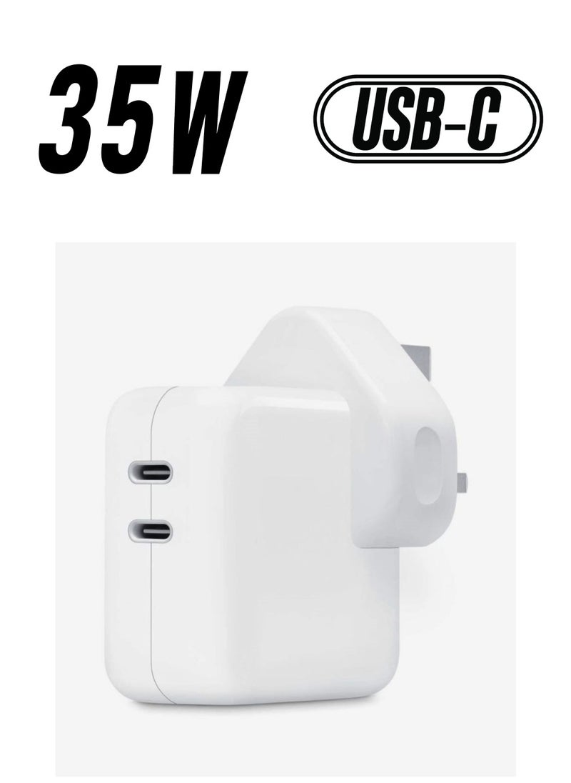 35W Dual USB C Port Power Adapter Compatible All iPhone & iPad MacBook Air (White)