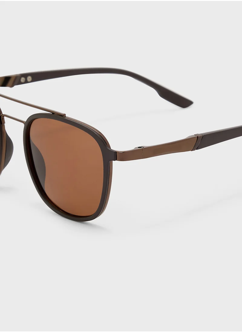 Robert Wood Polarized Lens Square Aviator Sunglasses