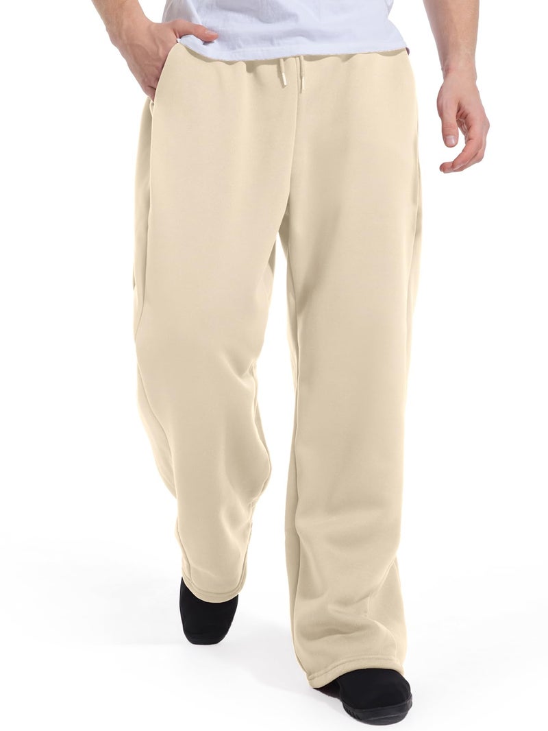 ZUGJAM Men's Baggy Sweatpants Wide Leg Lounge Sweat Pants with Pockets Beige M - Image 3