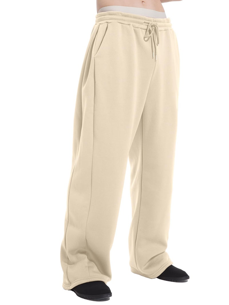 ZUGJAM Men's Baggy Sweatpants Wide Leg Lounge Sweat Pants with Pockets Beige M - Image 1