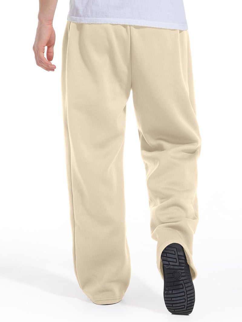 ZUGJAM Men's Baggy Sweatpants Wide Leg Lounge Sweat Pants with Pockets Beige M - Image 5