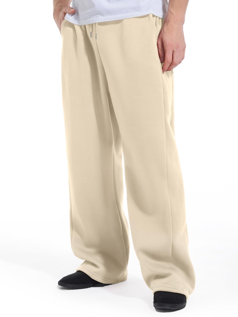 ZUGJAM Men's Baggy Sweatpants Wide Leg Lounge Sweat Pants with Pockets Beige M - Image 2