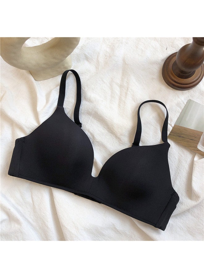 Style Traceless Gloss Push-up Underwear Women's Simple Solid Color Steel Ring-free Comfortable Triangular Cup Bra With Large And Small Chest