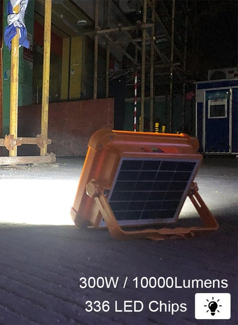 Portable Led Work Solar Light 300W, Solar Work Light, IP66 Waterproof USB Portable Rechargeable Flood Light Job Site Lighting for Outdoor Car Repair Camping Emergency Worklight