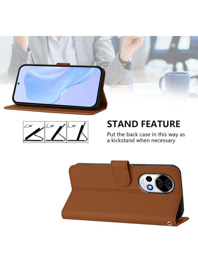 اس-توب جراب لهاتف Huawei Nova 13 / Nova 12 مصنوع من الجلد بلون سادة مع حبل - Image 3