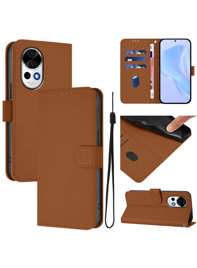 اس-توب جراب لهاتف Huawei Nova 13 / Nova 12 مصنوع من الجلد بلون سادة مع حبل - Image 1