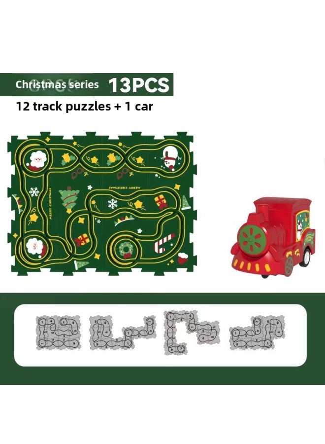 ألغاز كهربائية تعليمية مختارة بدقة للأطفال، قاطرة سيارة السكك الحديدية DIY، ألعاب بناء مشهد خريطة المدينة - اللون: سيارة السكك الحديدية () 12 قطعة + سيارة واحدة - Image 1