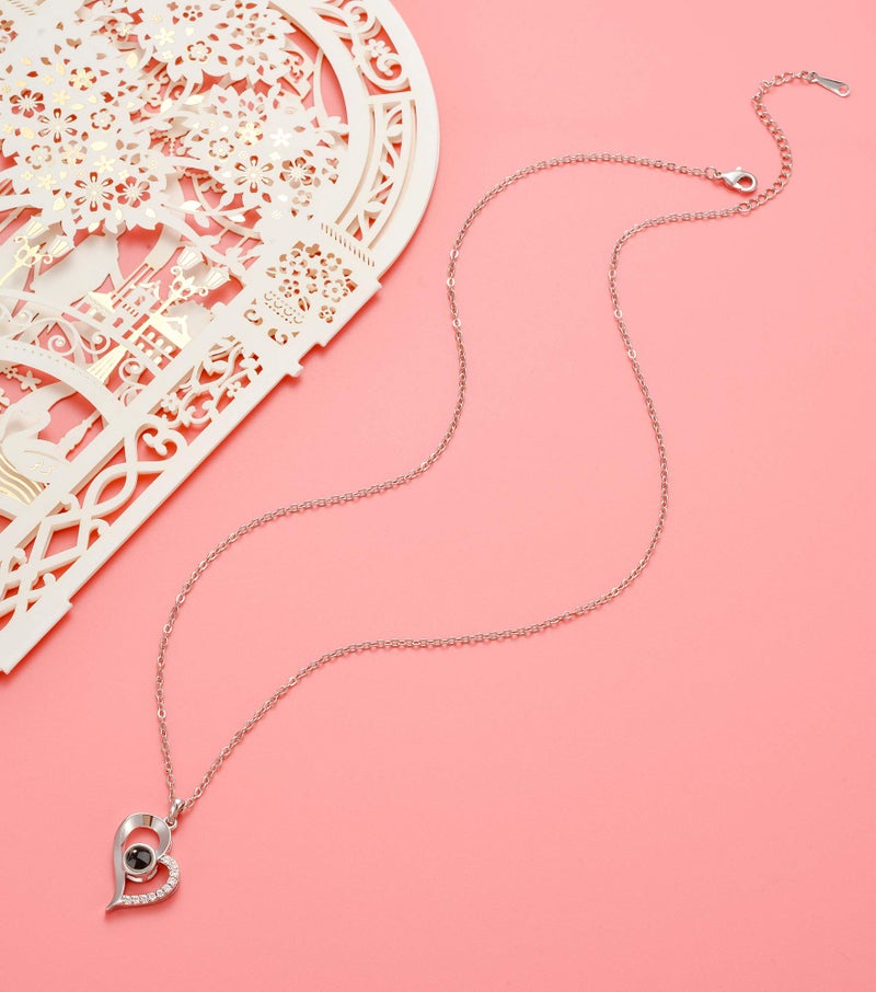 Tornito Gold Plated 100 Languages I Love You Memory Necklace Projection Pendant Necklace For Women (A1:Heart Shape,Silver Tone) - Image 4