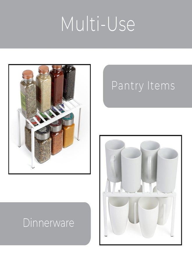 Smart Design Premium Cabinet Storage Shelf Rack - Small - 10.5 x 5.25 Inch - Steel Metal - Rust Resistant - Cupboard, Plate, Dish, Cup, Bathroom Counter and Pantry Organization Riser - Kitchen - White - Image 4
