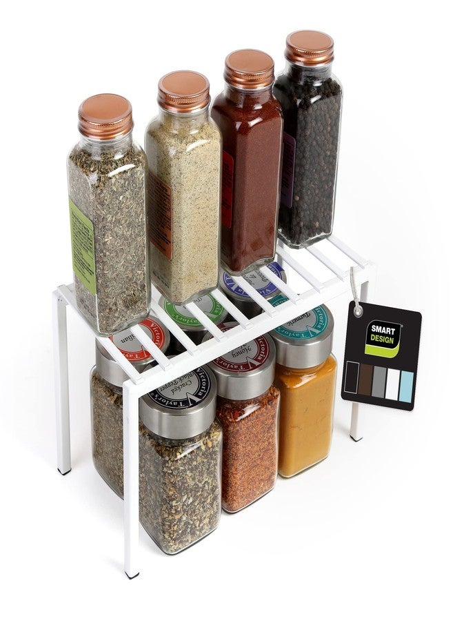 Smart Design Premium Cabinet Storage Shelf Rack - Small - 10.5 x 5.25 Inch - Steel Metal - Rust Resistant - Cupboard, Plate, Dish, Cup, Bathroom Counter and Pantry Organization Riser - Kitchen - White - Image 1