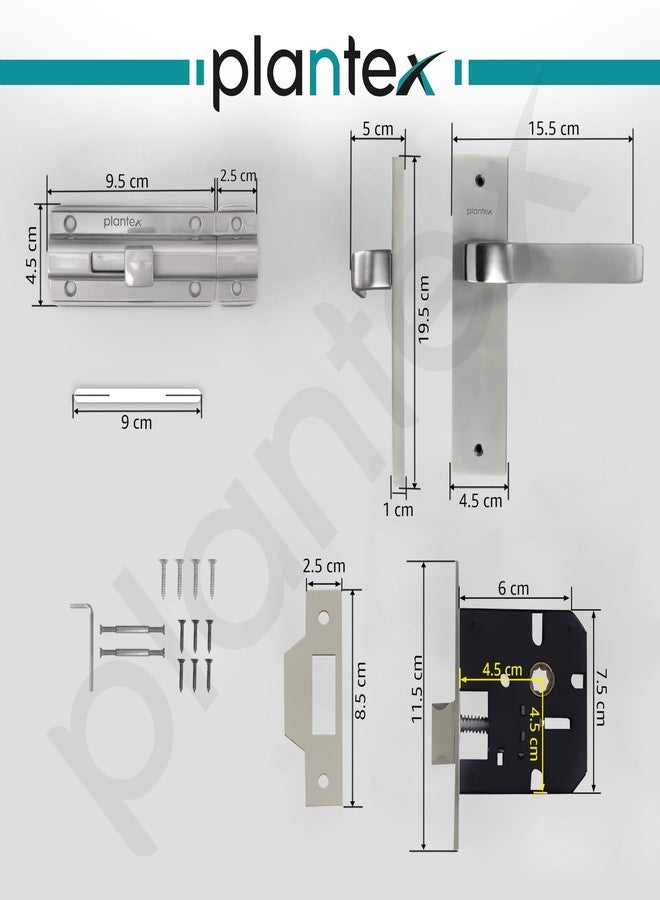 Plantex Heavy Duty Door Lock - Bathroom Door Lock/Mortise 8inch Keyless Plate Handle Set for Home/Bathroom/Store Room/Balcony/Office with Baby Latch (8107, Matt) - Image 3