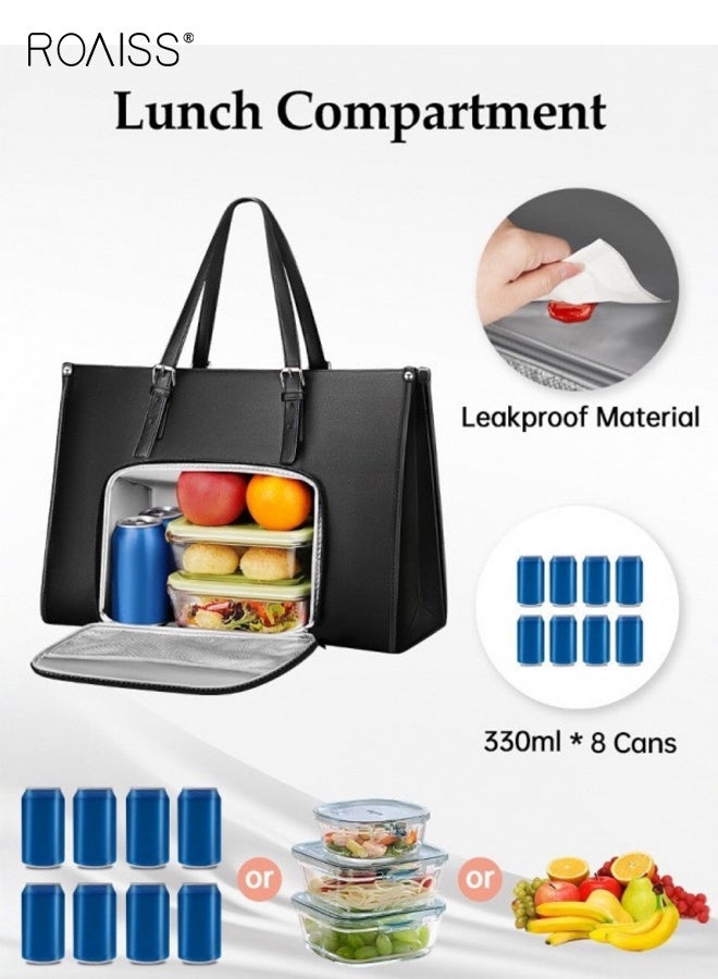 roaiss Insulated Simple Fashionable Lunch Bag Popular Practical Large Capacity Thermal Tote With Separate Compartments For Work Travel Black - Image 4