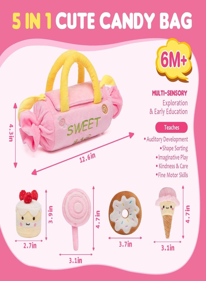GNAYUIJ Baby Toys 6-12 Months,My First Candy Bag Plush Toy-5 Sensory dessert Soft Toys with Rattle, Crinkle Paper, Squeaker, Mirror,Busy Montessori Soft Toys for Toddlers,1st Birthday for Babies Girls - Image 4