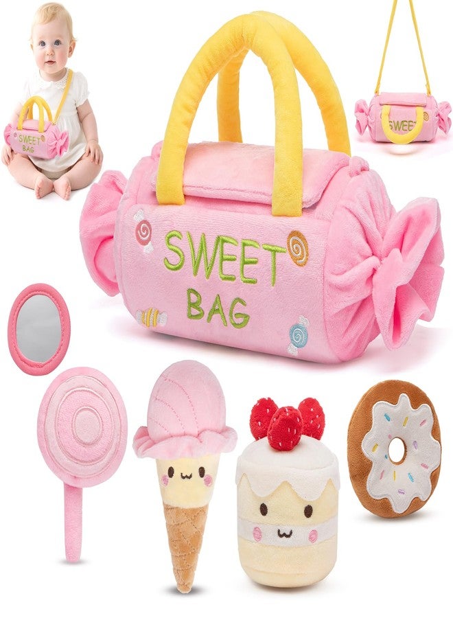 GNAYUIJ Baby Toys 6-12 Months,My First Candy Bag Plush Toy-5 Sensory dessert Soft Toys with Rattle, Crinkle Paper, Squeaker, Mirror,Busy Montessori Soft Toys for Toddlers,1st Birthday for Babies Girls - Image 1