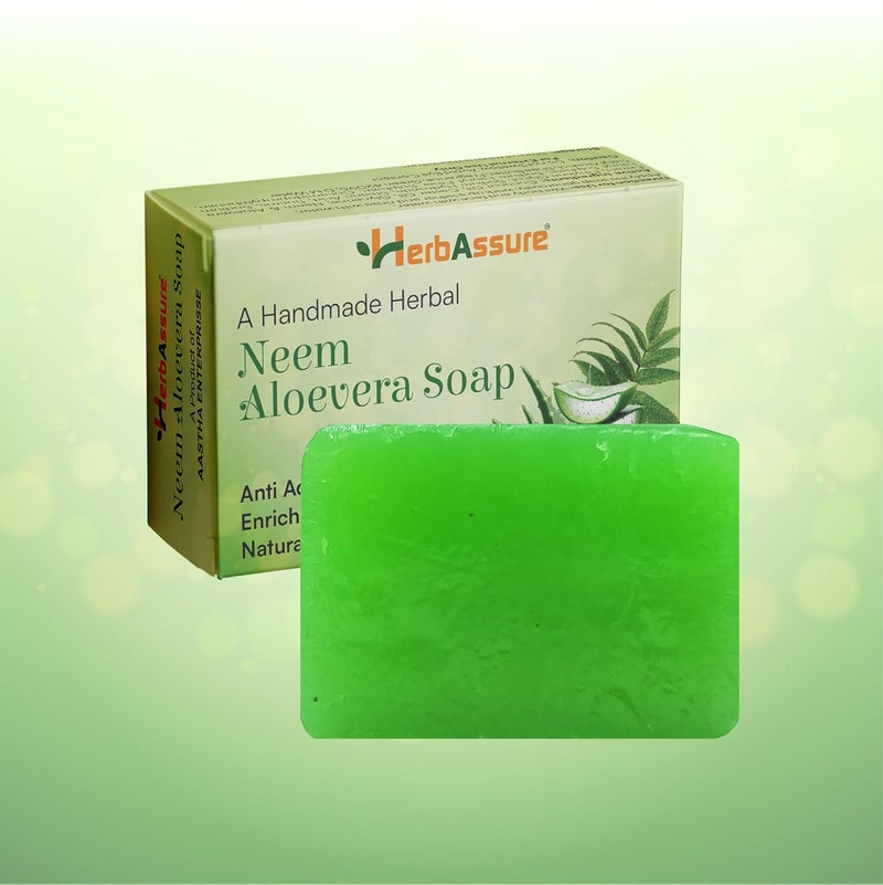 HerbAssure Handmade Herbal Soap Set Neem Aloevera and Rose Variants Natural Skin Care 4 Pieces - Image 3