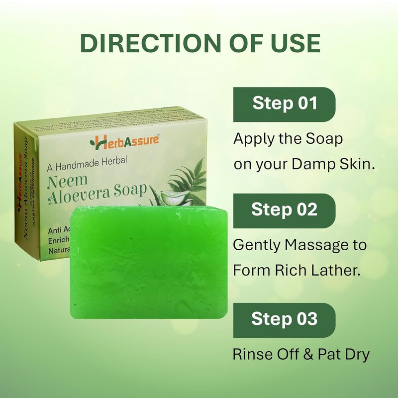 HerbAssure Handmade Herbal Soap Set Neem Aloevera and Rose Variants Natural Skin Care 4 Pieces - Image 5