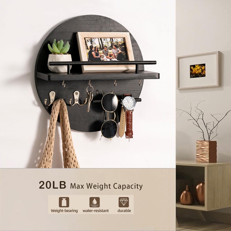 dreampossible Key Holder for Wall Decorative with Shelf and Hooks, Mail Organizer Wall Mount, Circular Design Entryway Key Rack Hanger, Rustic Home Decor (Black) - Image 4