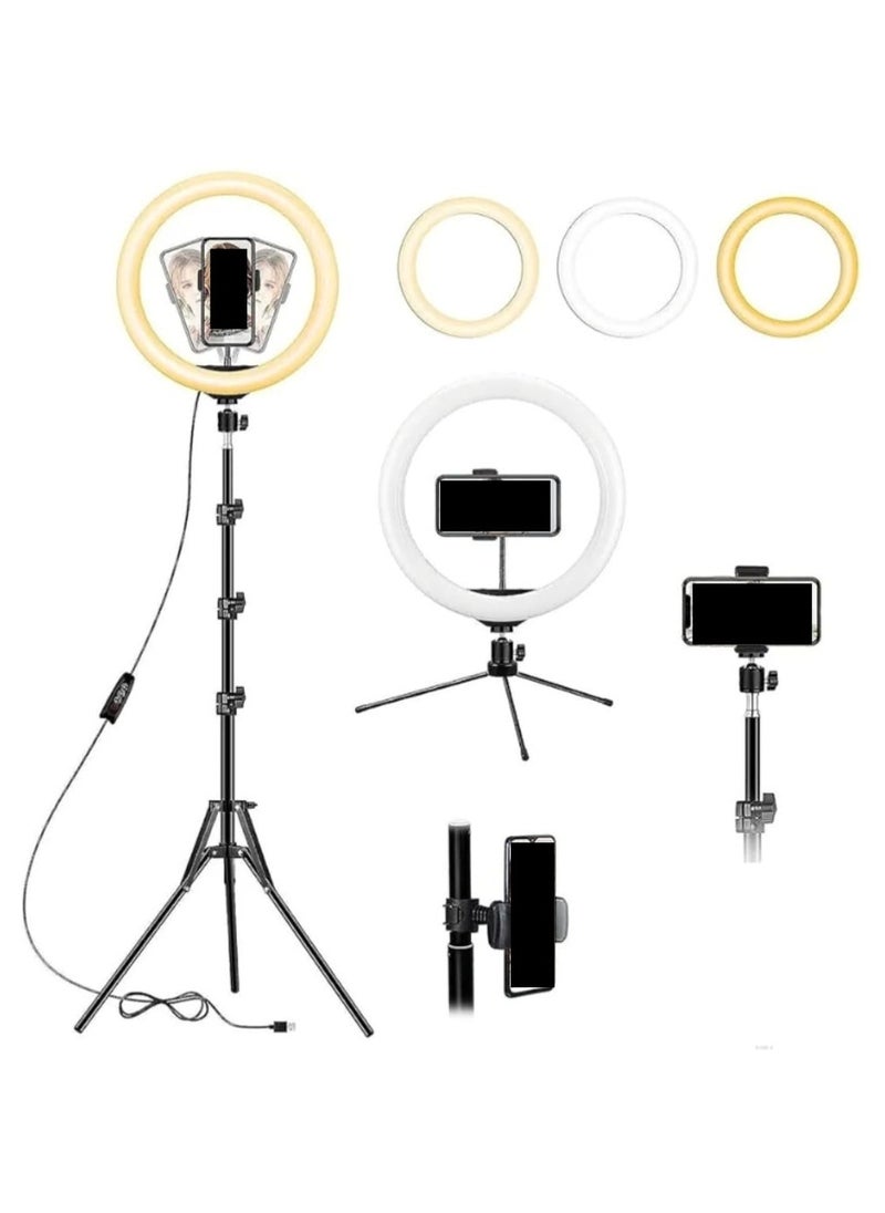 traditious Ring Light 10-Inch with 50-Inch Extendable Tripod Stand – LED Circle Light with Phone Holder for Live Streaming, Makeup, YouTube Videos, TikTok – Universal Compatibility with All Phones  - Image 1