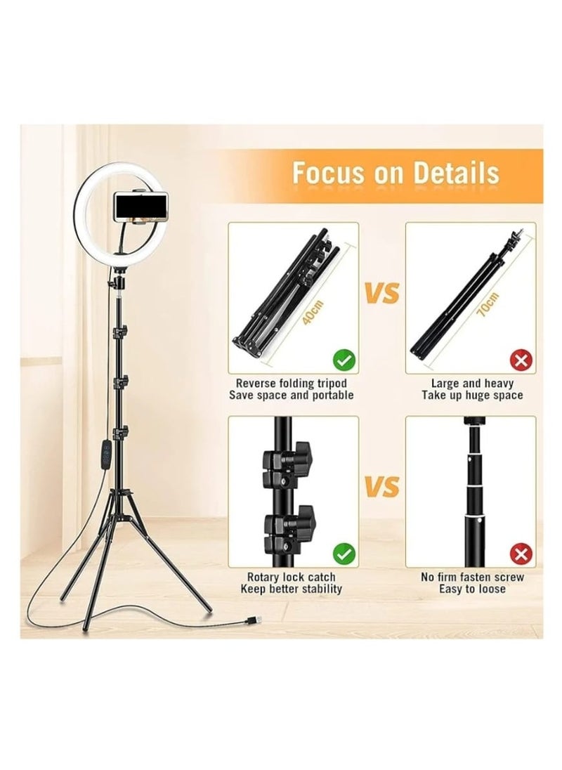 traditious Ring Light 10-Inch with 50-Inch Extendable Tripod Stand – LED Circle Light with Phone Holder for Live Streaming, Makeup, YouTube Videos, TikTok – Universal Compatibility with All Phones  - Image 5