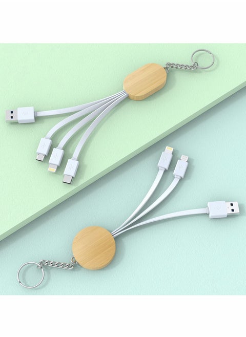 Multi 4-IN-1 USB Universal Short Phone KeyChain Charger Cable,Lightning+Type C+Micro Nylon Braided Sync Keyring Cord for iPhone /iPad/Apple/Android/2 Pack