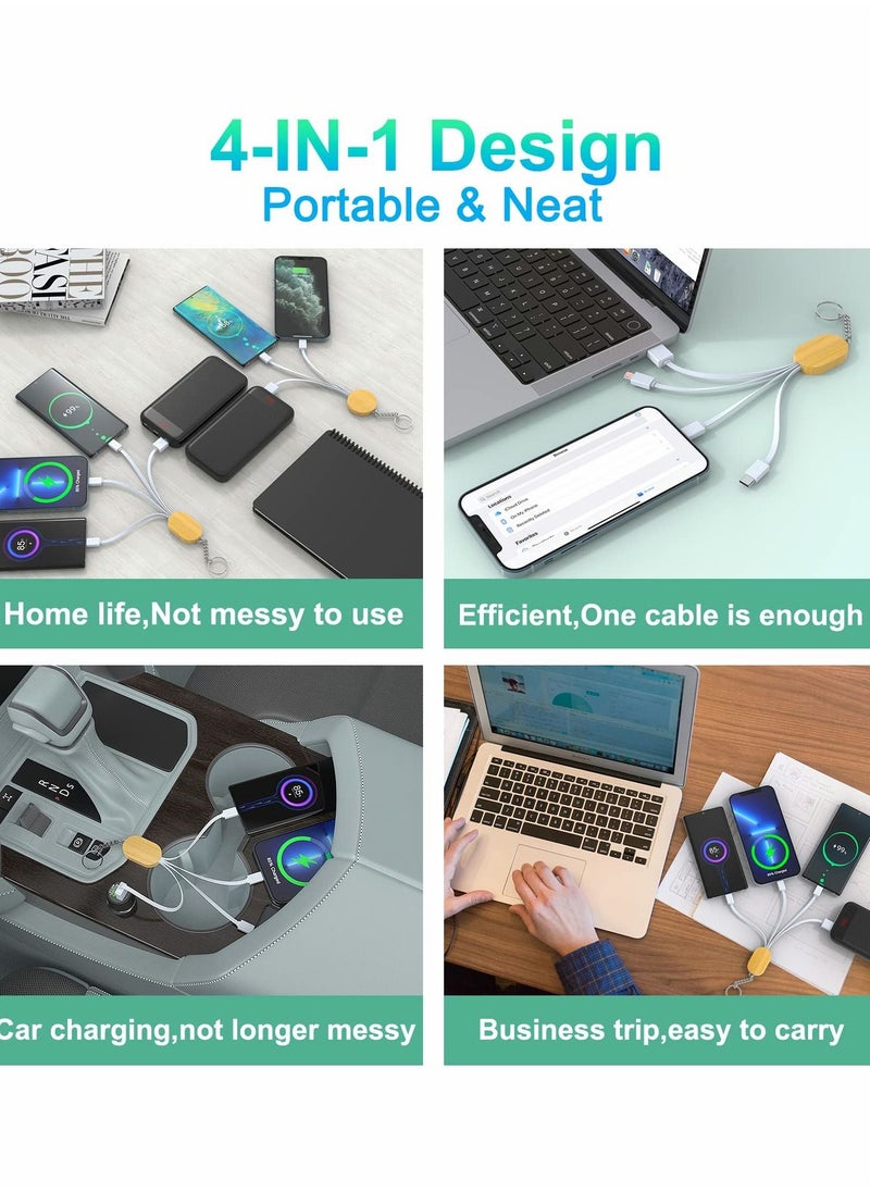 Y&D - Multi 4-IN-1 USB Universal Short Phone KeyChain Charger Cable,Lightning+Type C+Micro Nylon Braided Sync Keyring Cord for iPhone /iPad/Apple/Android/2 Pack - Image 1