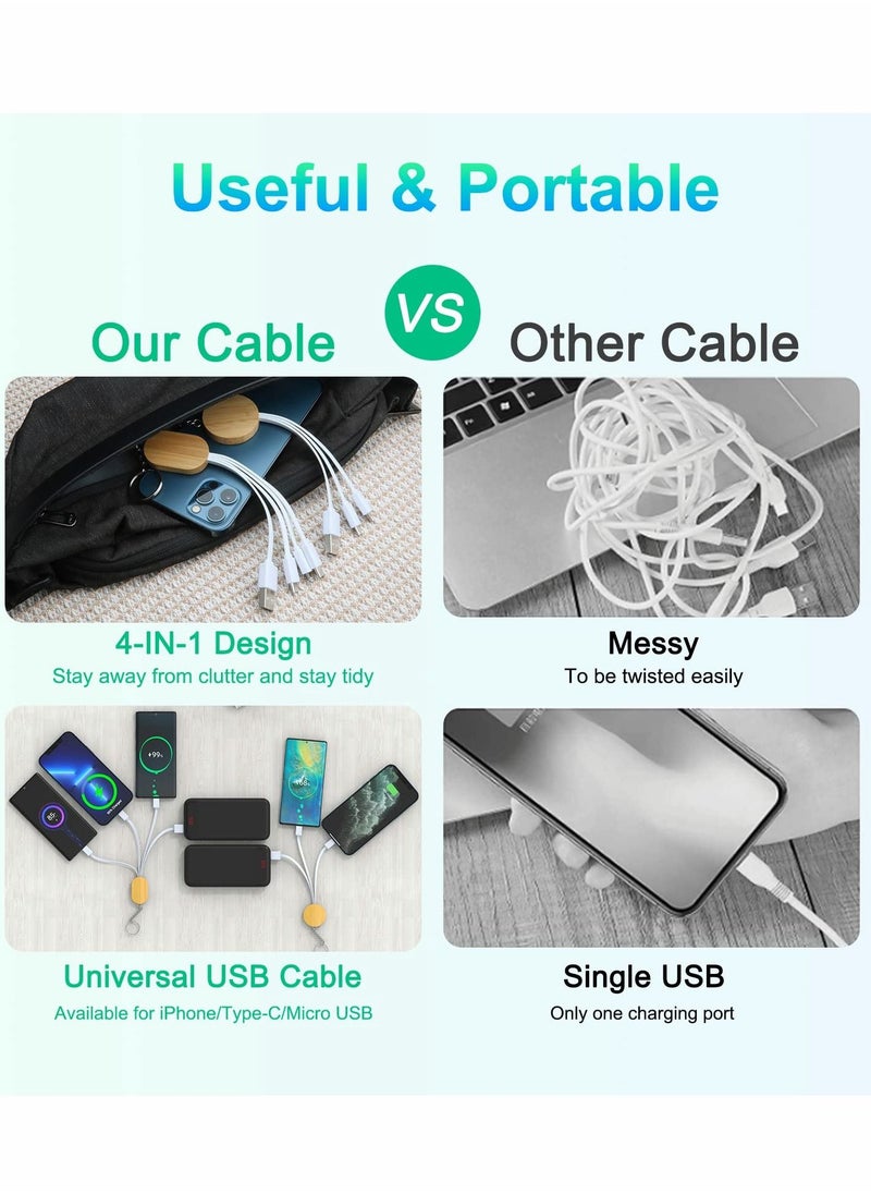 Y&D - Multi 4-IN-1 USB Universal Short Phone KeyChain Charger Cable,Lightning+Type C+Micro Nylon Braided Sync Keyring Cord for iPhone /iPad/Apple/Android/2 Pack - Image 1