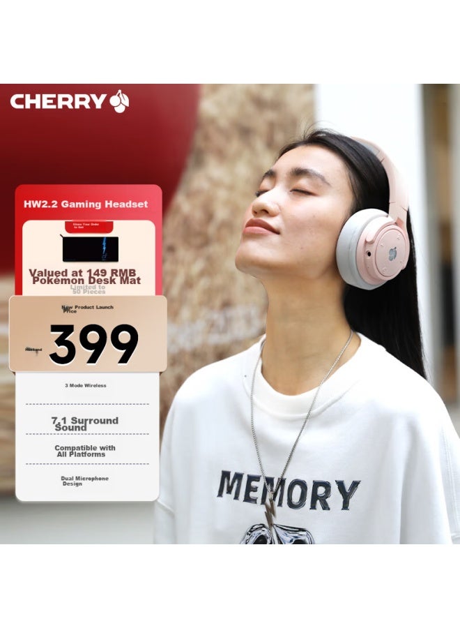 Cherry Hw 2.2 Over-ear Tri-mode Wireless Headset, Bluetooth, Virtual 7.1 Surround Sound, Sound Positioning, Fps Gaming Headphones, Compatible With All Platforms, Summer Pink - Image 1