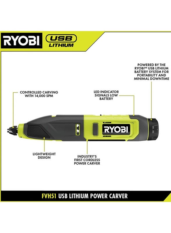 Ryobi Cordless USB Lithium Wood Carving Kit, 4V 2.0Ah, 0.4kg - Image 2