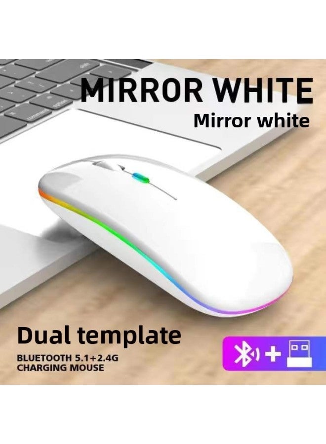 Luminous Office Bluetooth Mute Wireless Mouse Gift Gaming Computer Laptop Charging Mouse-Color:Charging And Lighting 2.4g + Bluetooth★★★ Mirror White - Image 1