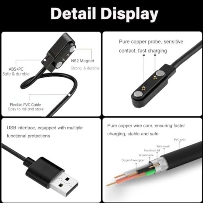 2 Pack Compatible for DIVElink WDL810/ Ganopterygon TK09 Smart Watch Charger Magnetic Charger USB Charging Cable - Image 3