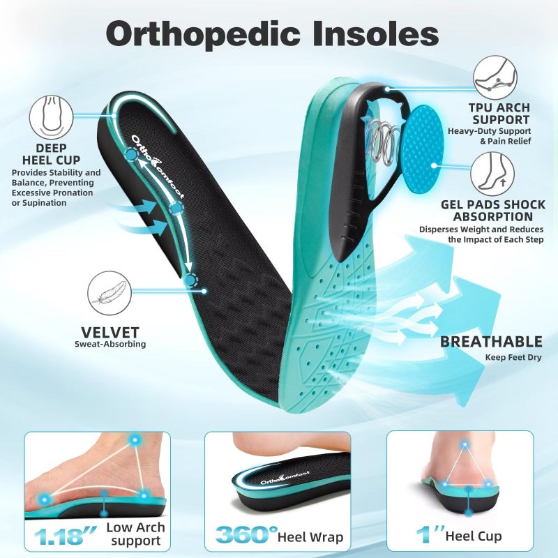 OrthoComfoot Men's Orthopedic Diabetic Wide Walking Shoes: Comfortable Adjustable Fit Shoes for High Arch, Arch Support Orthotic Fashion Sneakers for Plantar Fasciitis Black Size 9 - Image 5
